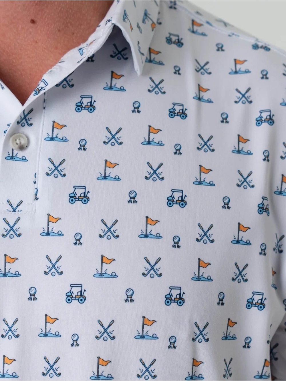 X-Large Men's White Golf Print Polo Shirt